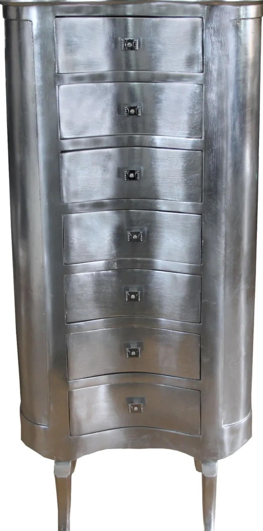 Casa Padrino Barock Kommode Silber mit 7 Schubladen Oval - Antik Stil - Barock Möbel