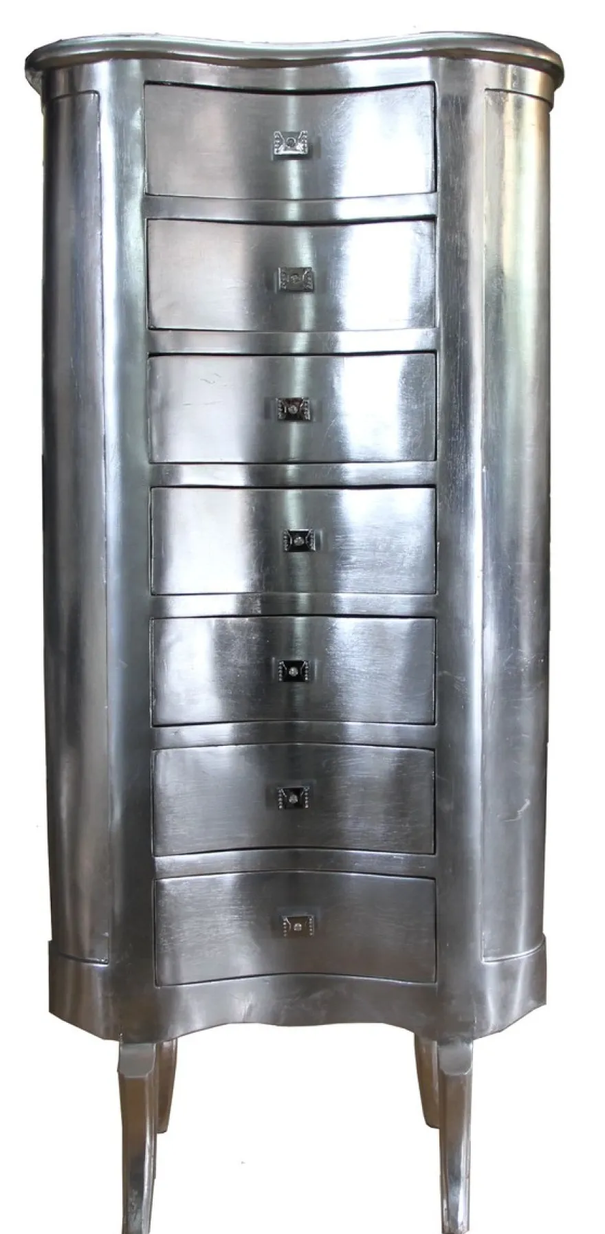 Casa Padrino Barock Kommode Silber mit 7 Schubladen Oval - Antik Stil - Barock Möbel