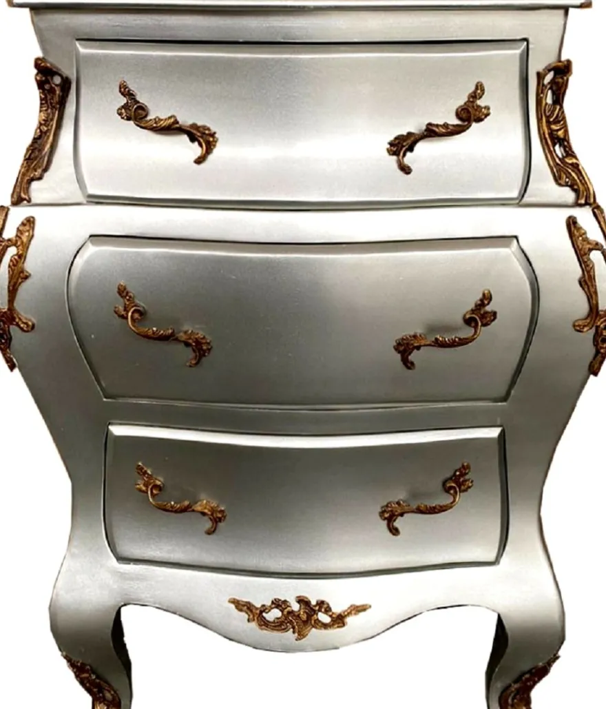 Casa Padrino Barock Kommode Silber 60 x 39 x 69 cm - Handgefertigte Art Deco Möbel
