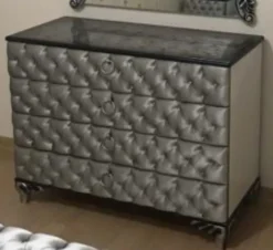 Casa Padrino Barock Kommode Silber 100 x 45 x H. 90 cm - Massivholz Schlafzimmer Kommode mit 4 Schubladen - Barock Schlafzimmer Möbel
