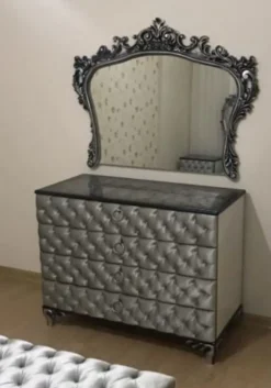 Casa Padrino Barock Kommode Silber 100 x 45 x H. 90 cm - Massivholz Schlafzimmer Kommode mit 4 Schubladen - Barock Schlafzimmer Möbel