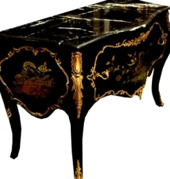 Casa Padrino Barock Kommode Schwarz / Gold 130 cm mit Metallapplikationen und Marmorplatte