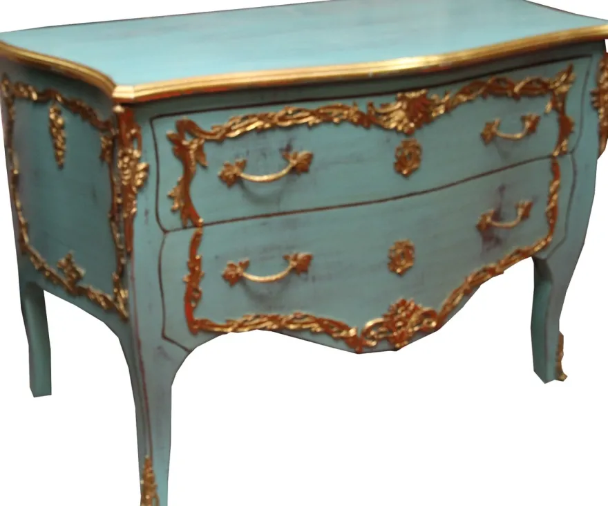 Casa Padrino Barock Kommode Türkis / Gold Antik Stil 130 cm - Handgefertigt aus Massivholz - Limited Edition