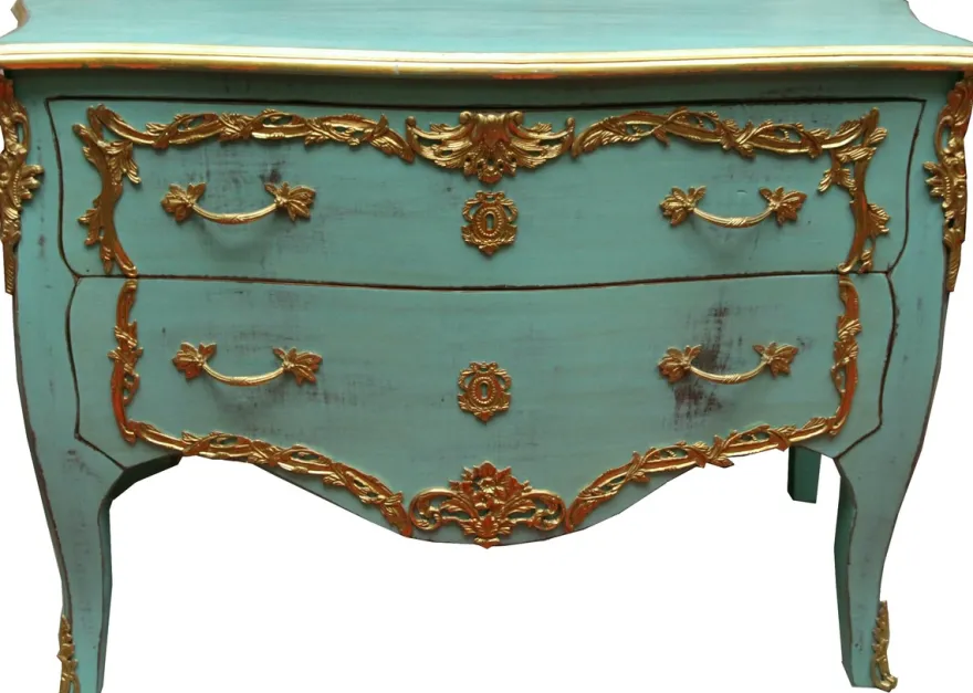 Casa Padrino Barock Kommode Türkis / Gold Antik Stil 130 cm - Handgefertigt aus Massivholz - Limited Edition
