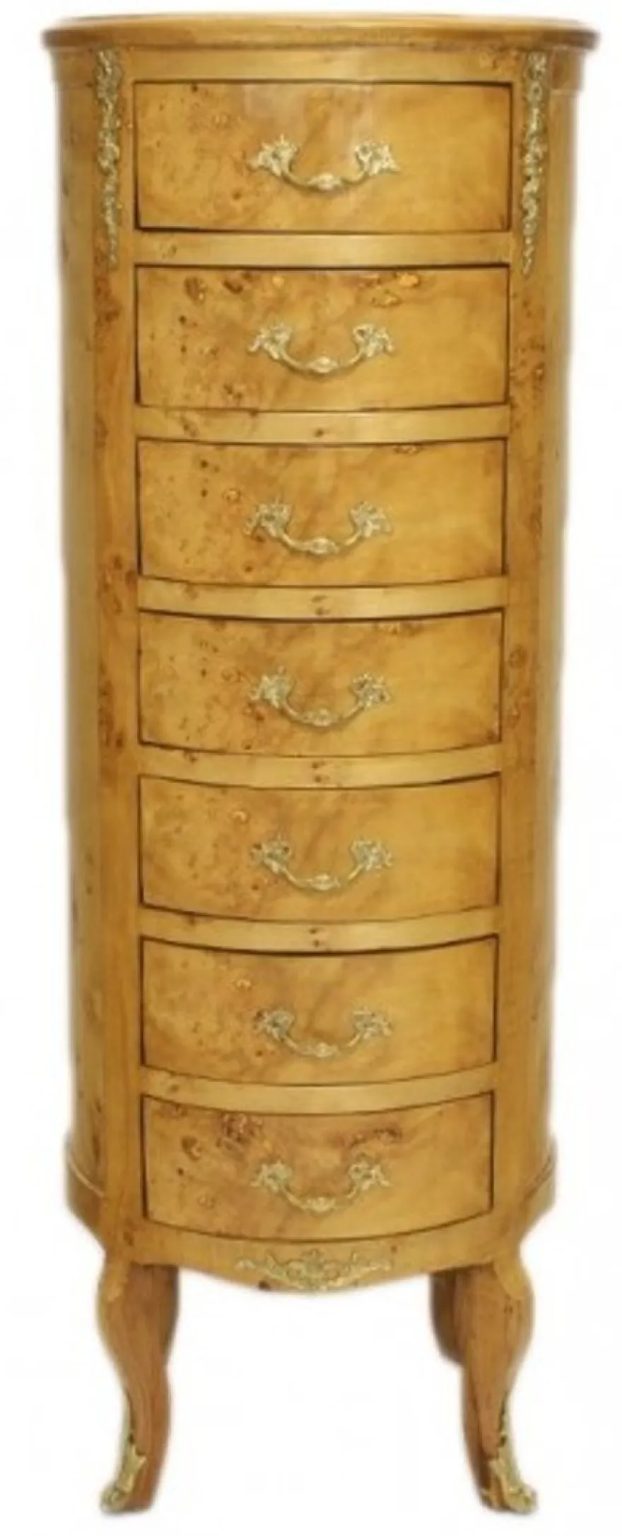 Casa Padrino Barock Kommode Vogelaugen Ahorn / Gold mit 7 Schubladen Rund - Antik Stil - 120 x 45 x 45 cm