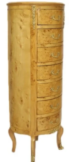 Casa Padrino Barock Kommode Vogelaugen Ahorn / Gold mit 7 Schubladen Rund - Antik Stil - 120 x 45 x 45 cm