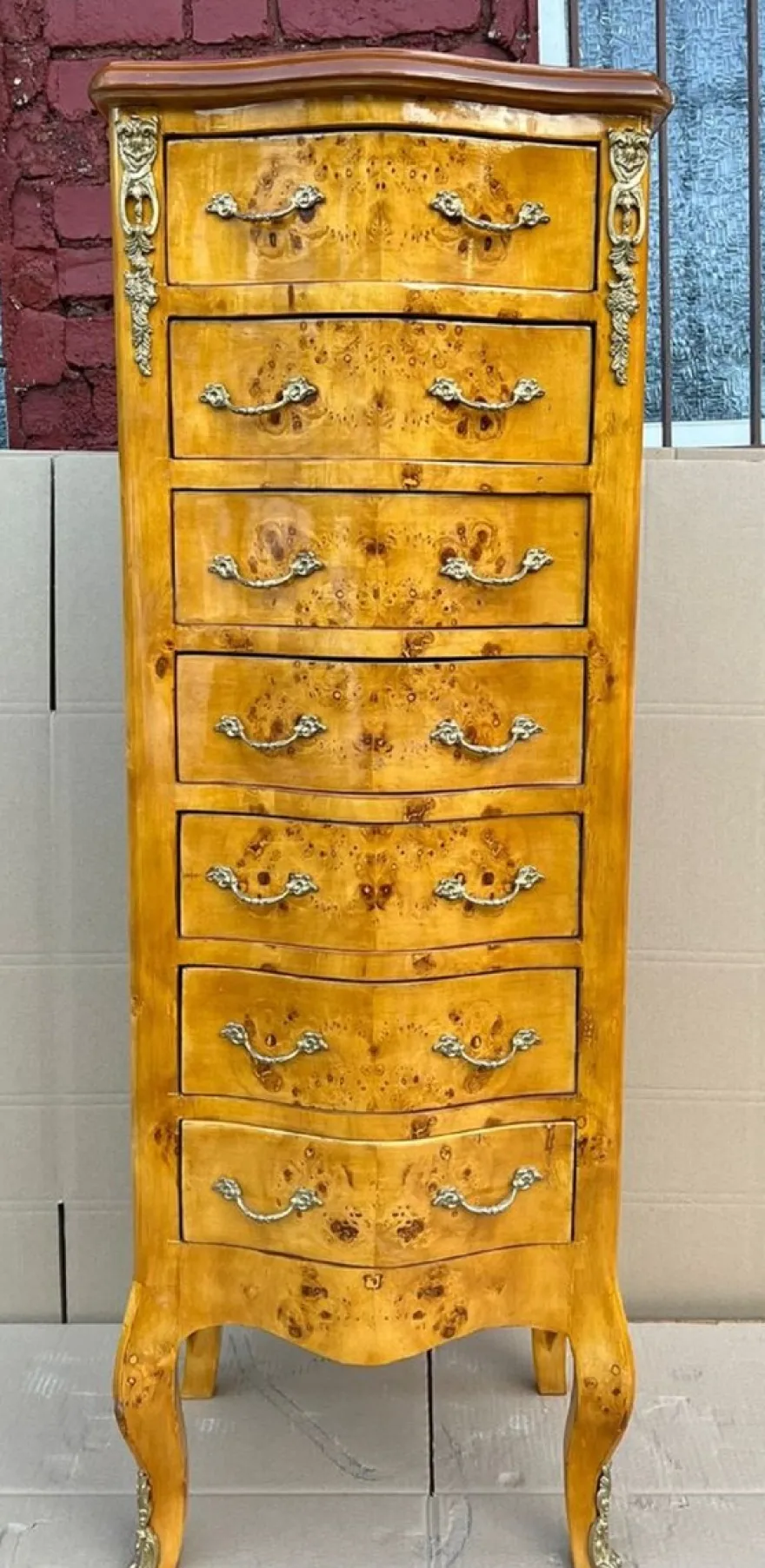 Casa Padrino Barock Kommode Vogelaugen Ahorn - Handgefertigter Barockstil Massivholz Schrank im mit 7 Schubladen - Wohnzimmer Möbel im Barockstil - Barock Möbel - Barock Einrichtung