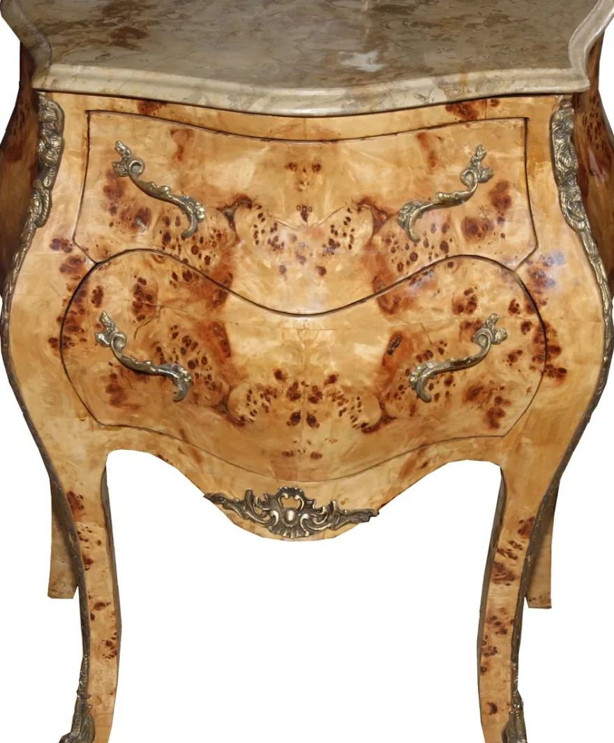 Casa Padrino Barock Kommode Vogelaugenahorn mit 2 Schubladen, Marmorplatte in Creme, 68 x 40 x 72 cm