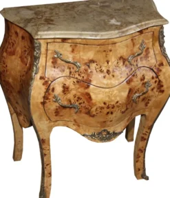 Casa Padrino Barock Kommode Vogelaugenahorn mit 2 Schubladen, Marmorplatte in Creme, 68 x 40 x 72 cm