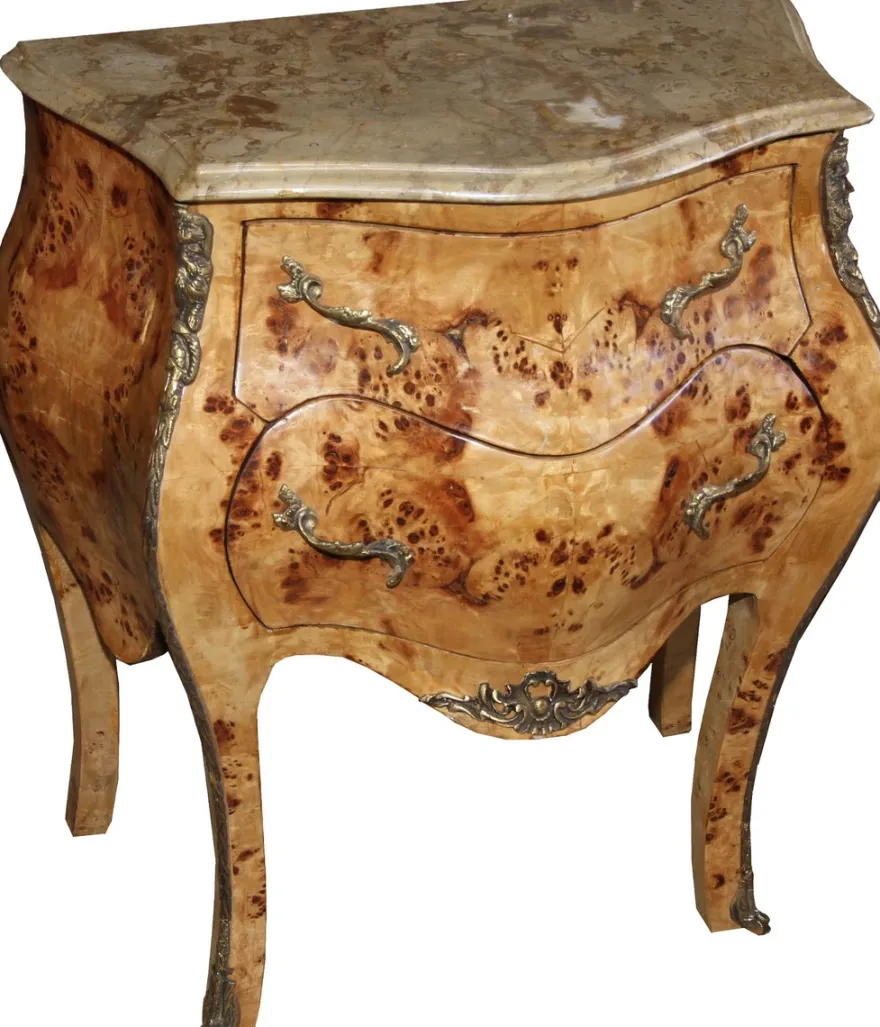 Casa Padrino Barock Kommode Vogelaugenahorn mit 2 Schubladen, Marmorplatte in Creme, 68 x 40 x 72 cm
