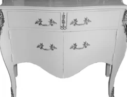 Casa Padrino Barock Kommode Weiß Hochglanz mit 2 Schubladen und 2 Türen 140 x 57 x 95 cm - Massivholz Handgefertigt