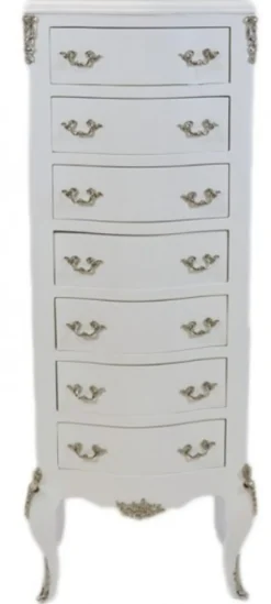Casa Padrino Barock Kommode Weiß mit 7 Schubladen 120 x 45 x 35 cm - Antik Stil