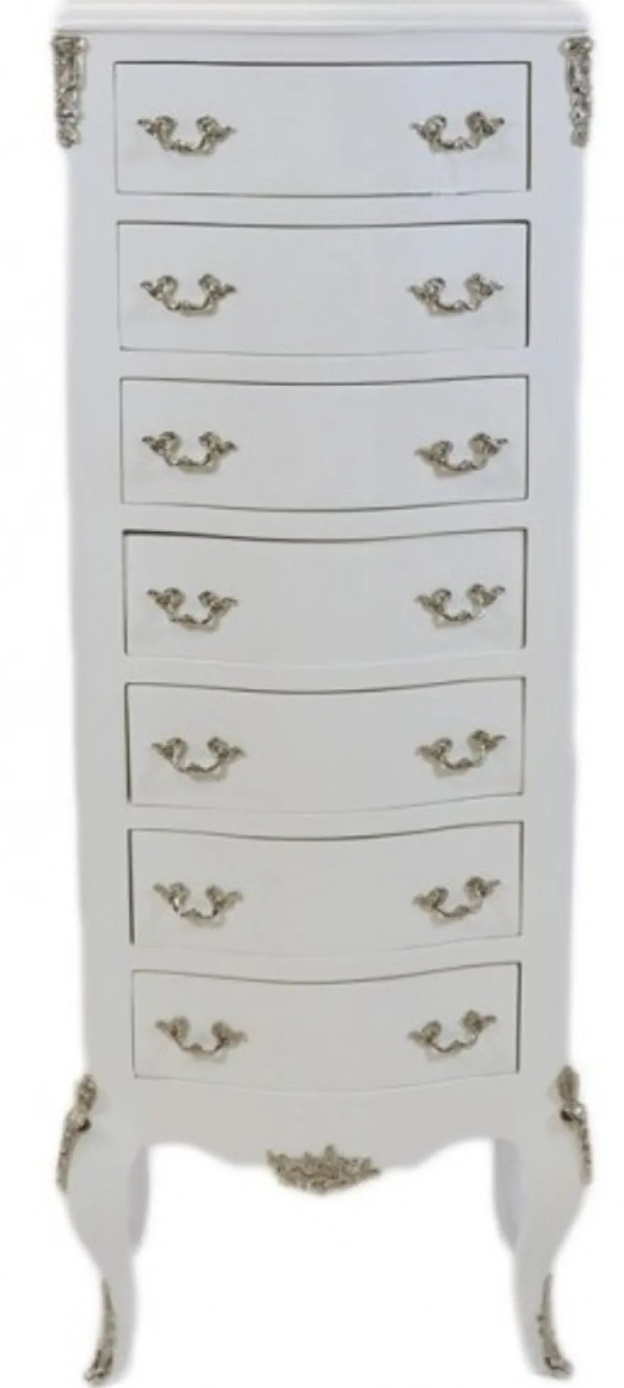 Casa Padrino Barock Kommode Weiß mit 7 Schubladen 120 x 45 x 35 cm - Antik Stil