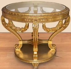 Casa Padrino Barock Konferenztisch Gold - Runder Massivholz Büro Tisch mit Glasplatte - Barock Büro Möbel - Edel & Prunkvoll