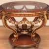 Casa Padrino Barock Konferenztisch Braun / Gold - Runder Massivholz Büro Tisch mit Glasplatte - Barock Büro Möbel - Edel & Prunkvoll