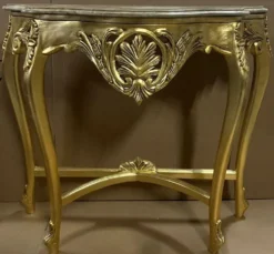 Casa Padrino Barock Konsole Gold / Grau - Handgefertigter Massivholz Konsolentisch mit Marmorplatte - Antik Stil Konsole - Antik Stil Möbel - Barock Möbel - Barock Einrichtung
