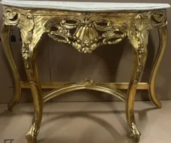 Casa Padrino Barock Konsole Gold / Creme - Handgefertigter Massivholz Konsolentisch mit Marmorplatte - Antik Stil Konsole - Antik Stil Möbel - Barock Möbel - Barock Einrichtung