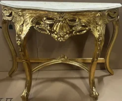 Casa Padrino Barock Konsole Gold / Creme - Handgefertigter Massivholz Konsolentisch mit Marmorplatte - Antik Stil Konsole - Antik Stil Möbel - Barock Möbel - Barock Einrichtung