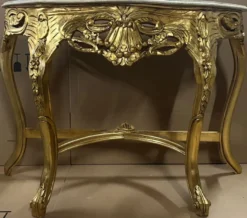 Casa Padrino Barock Konsole Gold / Creme - Handgefertigter Massivholz Konsolentisch mit Marmorplatte - Antik Stil Konsole - Antik Stil Möbel - Barock Möbel - Barock Einrichtung