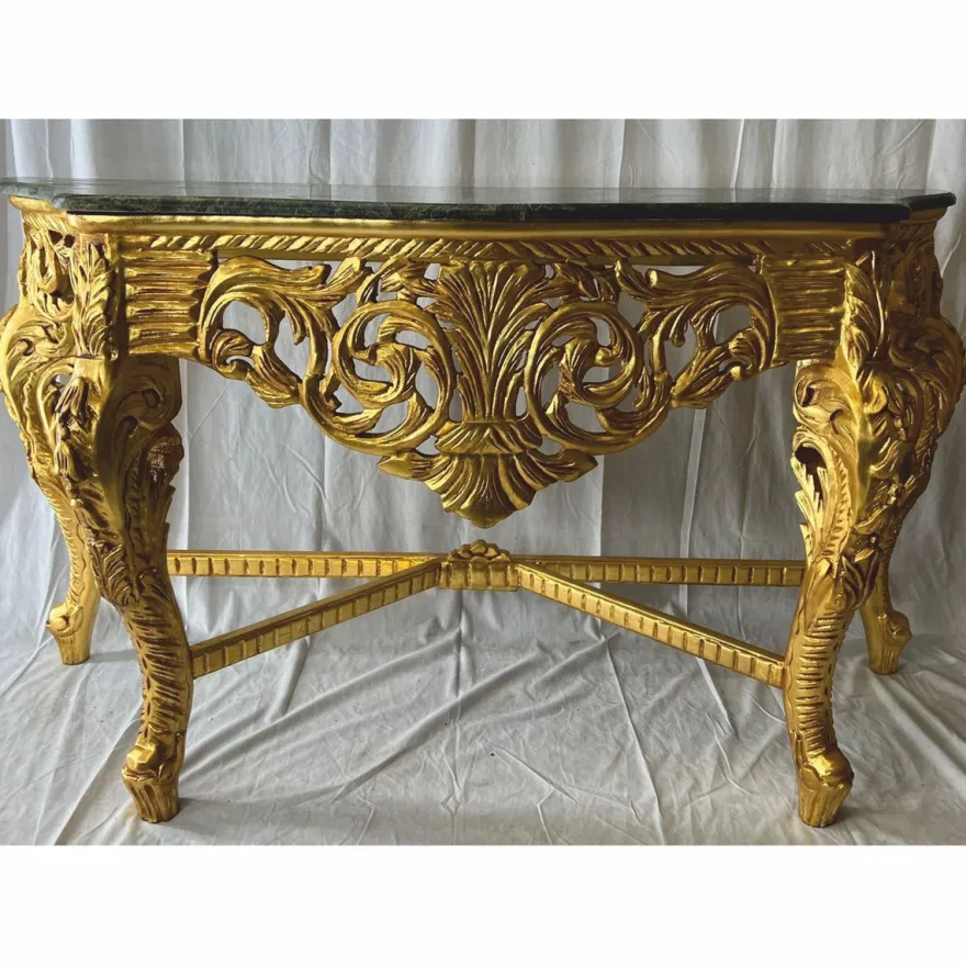 Casa Padrino Barock Konsole mit Marmorplatte Gold / Grün - Prunkvolle Barockstil Möbel