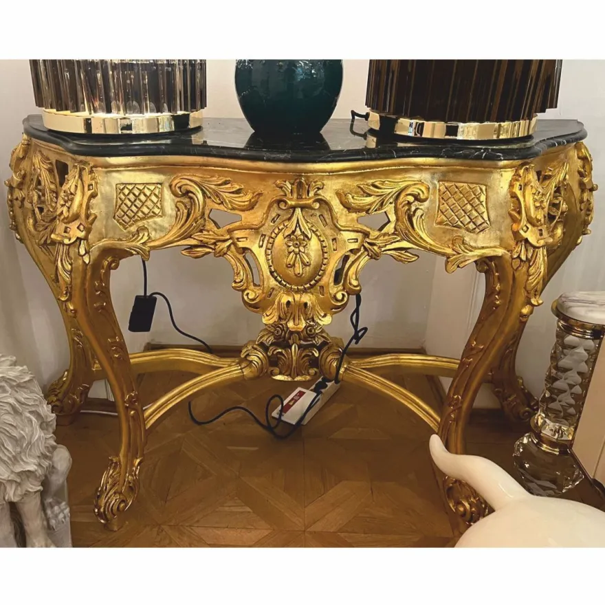 Casa Padrino Barock Konsole mit Marmorplatte Gold / Schwarz 150 cm - 1B Ware
