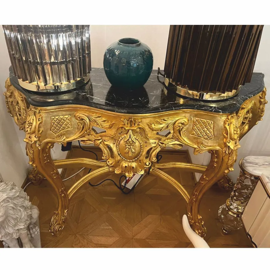 Casa Padrino Barock Konsole mit Marmorplatte Gold / Schwarz 150 cm - 1B Ware