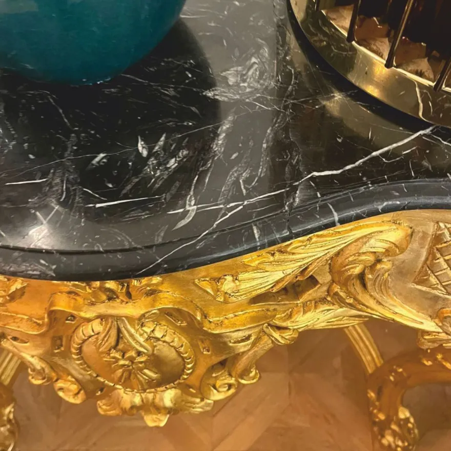 Casa Padrino Barock Konsole mit Marmorplatte Gold / Schwarz 150 cm - 1B Ware