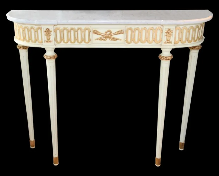 Casa Padrino Barock Konsolentisch Antik Stil Creme/Gold/Weiss 112 x 27 x 90 cm - Luxuriöse Konsole aus Mahagoni Holz