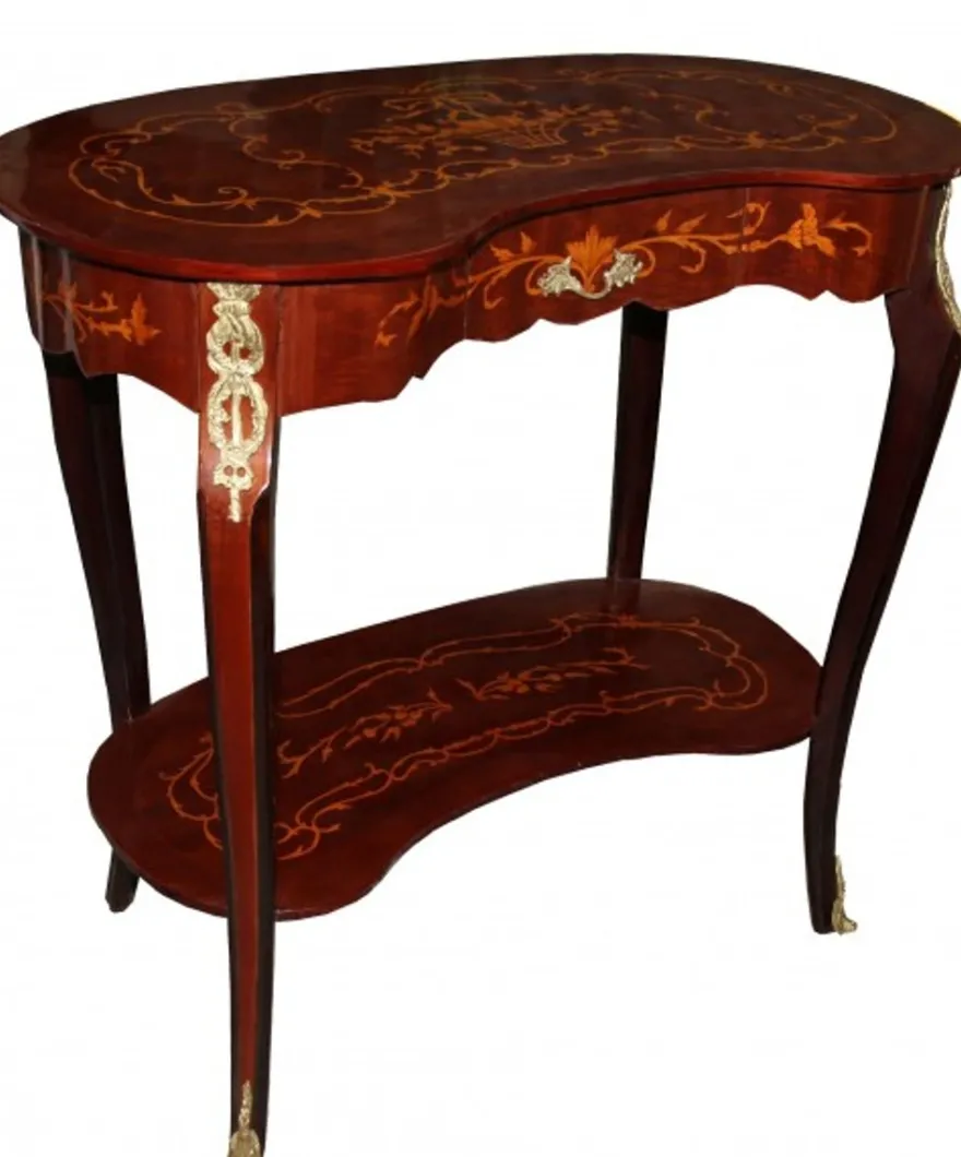 Casa Padrino Barock Konsolentisch mit Schubladen in Braun mit Intarsien - Nierenform - 81 x 45 x 80 cm - Antik Stil Telefontisch