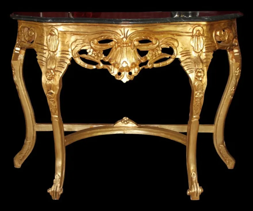 Casa Padrino Barock Konsolentisch Gold / Schwarz mit Marmorplatte Mod2 - Edle Konsole für exklusive Wohnbereiche 118 x 37 x 88 cm