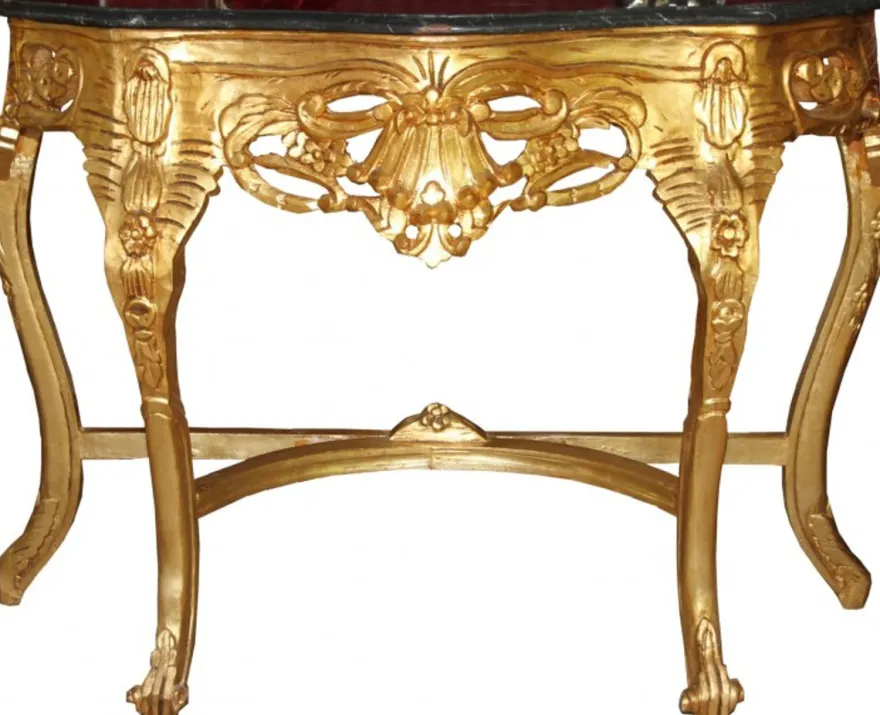 Casa Padrino Barock Konsolentisch Gold / Schwarz mit Marmorplatte Mod2 - Edle Konsole für exklusive Wohnbereiche 118 x 37 x 88 cm