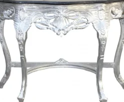 Casa Padrino Barock Konsolentisch in Silber / Schwarz mit schwarzer Marmorplatte, 118 x 37 x 88 cm