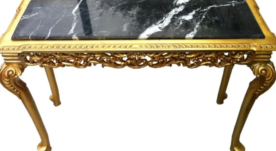 Casa Padrino Barock Konsolentisch Gold mit schwarzer Marmorplatte - Luxuriöse Konsole 122 x 89 x 47 cm