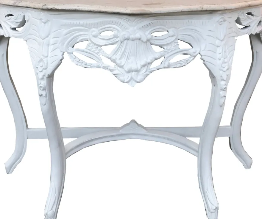 Casa Padrino Barock Konsolentisch Weiss / Creme mit Marmorplatte - Konsole Möbel Antik Stil