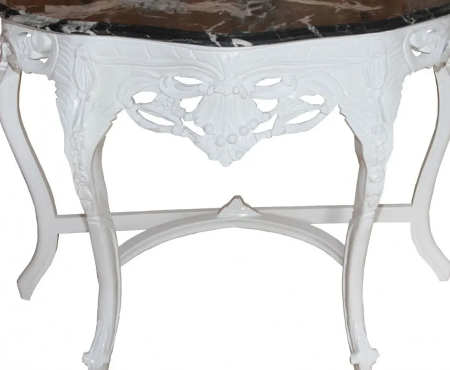 Casa Padrino Barock Konsolentisch in Weiss / Schwarz mit schwarzer Marmorplatte - 118 x 37 x 88 cm