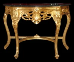 Casa Padrino Barock Konsolentisch in Gold mit schwarz-grünlicher Marmorplatte, 118 x 37 x 88 cm