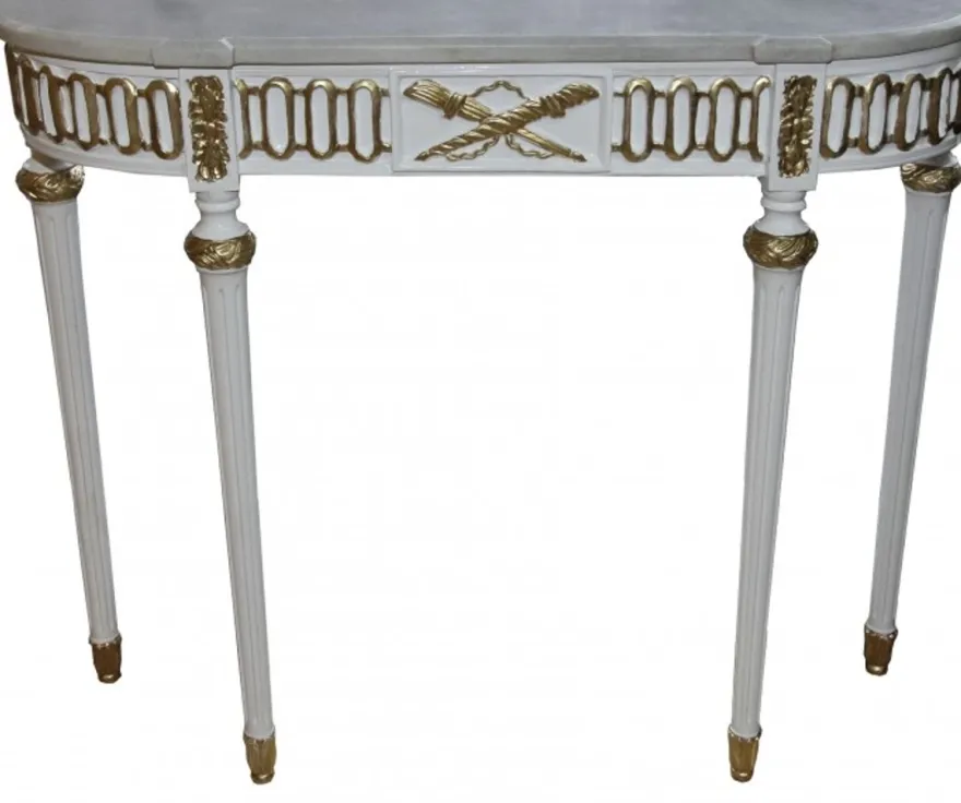 Casa Padrino Barock Konsolentisch mit Marmorplatte, Weiss/Gold 112 cm - Antik Stil Wandtisch