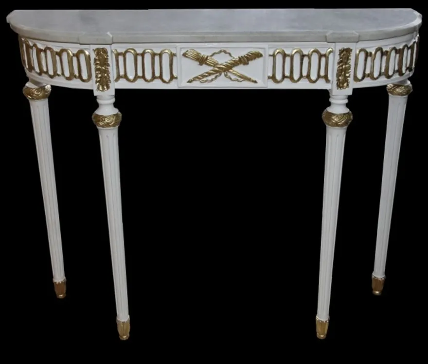 Casa Padrino Barock Konsolentisch mit Marmorplatte, Weiss/Gold 112 cm - Antik Stil Wandtisch