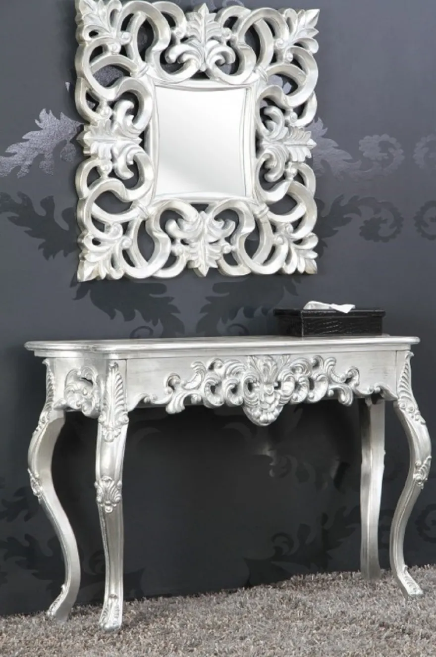 Casa Padrino Barock Konsole Silber 85 cm - Barockstil Konsolentisch - Barock Möbel