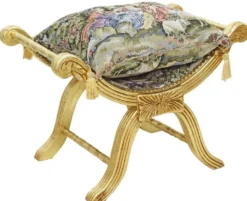 Casa Padrino Barock Kreuzhocker mit Kissen Gold / Mehrfarbig - Handgefertigter Sitzhocker im Barockstil - Antik Stil Hocker - Barock Möbel - Wohnzimmer Möbel im Barockstil - Antik Stil Möbel