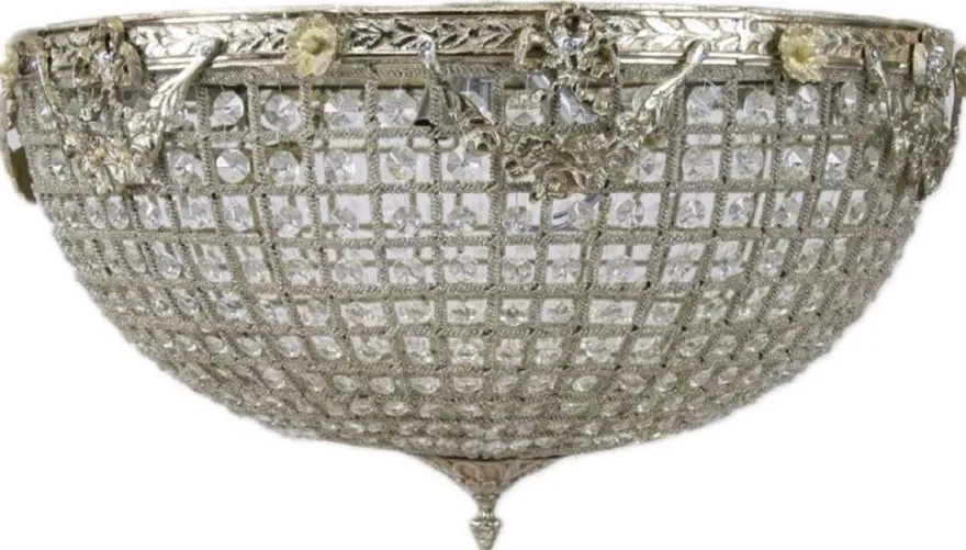Casa Padrino Barock Kristall Deckenleuchte Silber Ø 60 x H. 30 cm - Prunkvoller Decken Kronleuchter - Barock Leuchten