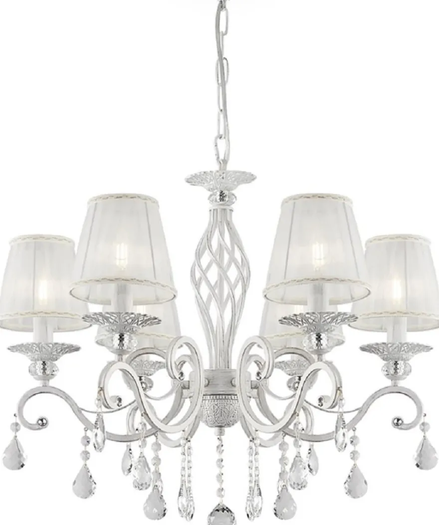 Casa Padrino Barock Kristall Kronleuchter Weiß mit Gold Ø 63 x H. 76-116 cm - Runder Barockstil Kronleuchter - Barock Wohnzimmer Kronleuchter - Edel & Prunkvoll