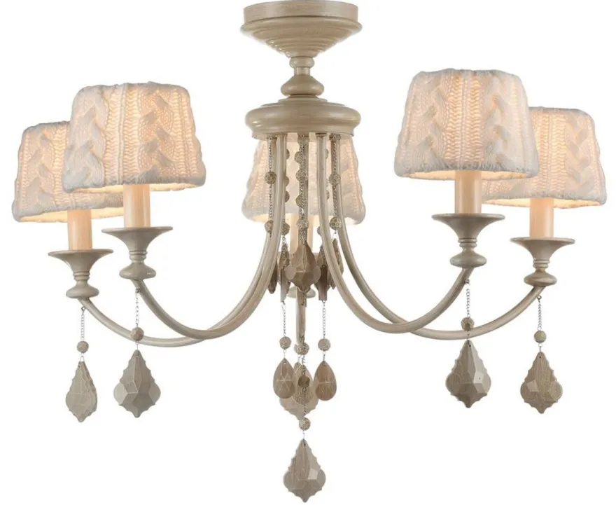 Casa Padrino Barock Kristall Kronleuchter 5-flammig in Beige - Ø 76 x H. 59 cm - Luxus Lüster