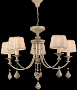 Casa Padrino Barock Kristall Kronleuchter 5-flammig in Beige - Ø 76 x H. 59 cm - Luxus Lüster