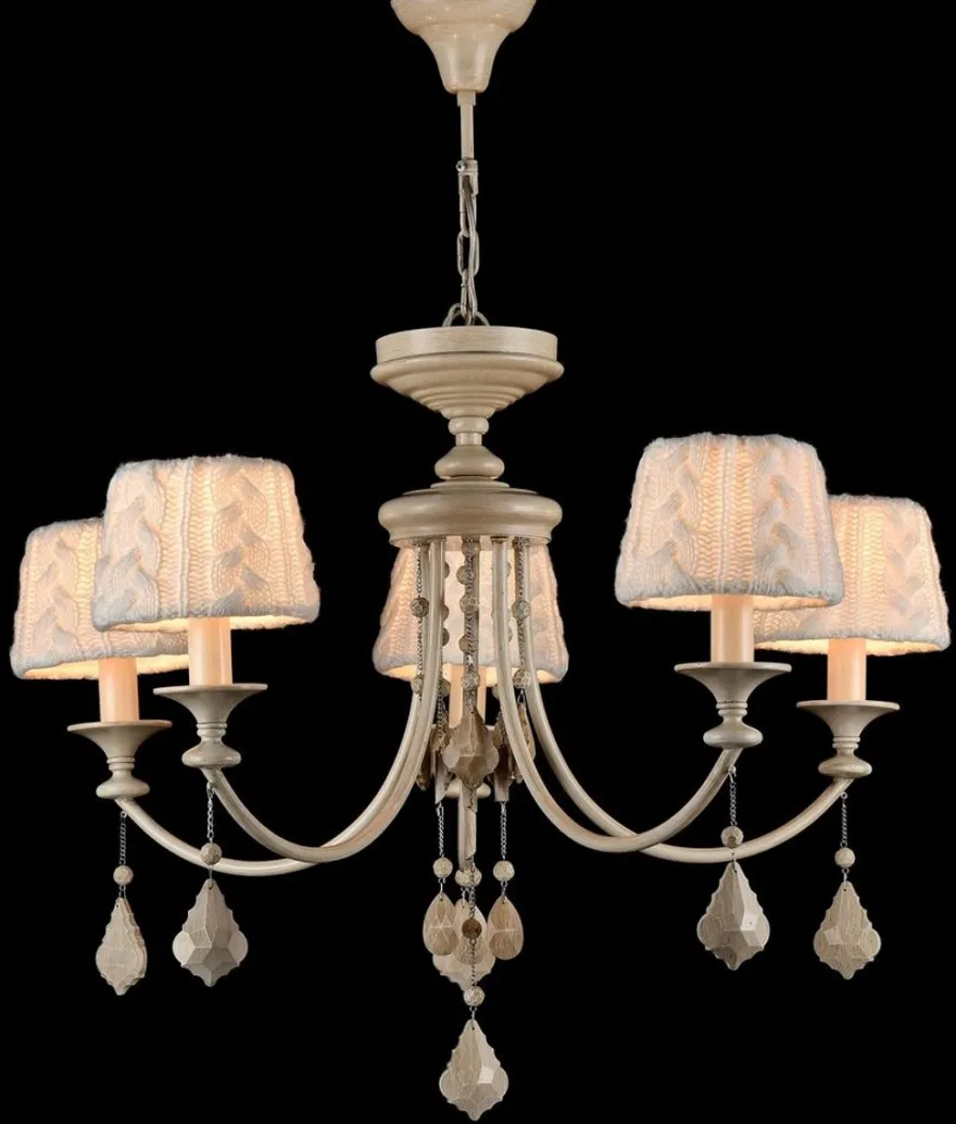 Casa Padrino Barock Kristall Kronleuchter 5-flammig in Beige - Ø 76 x H. 59 cm - Luxus Lüster