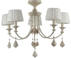 Casa Padrino Barock Kristall Kronleuchter 5-flammig in Beige - Ø 76 x H. 59 cm - Luxus Lüster