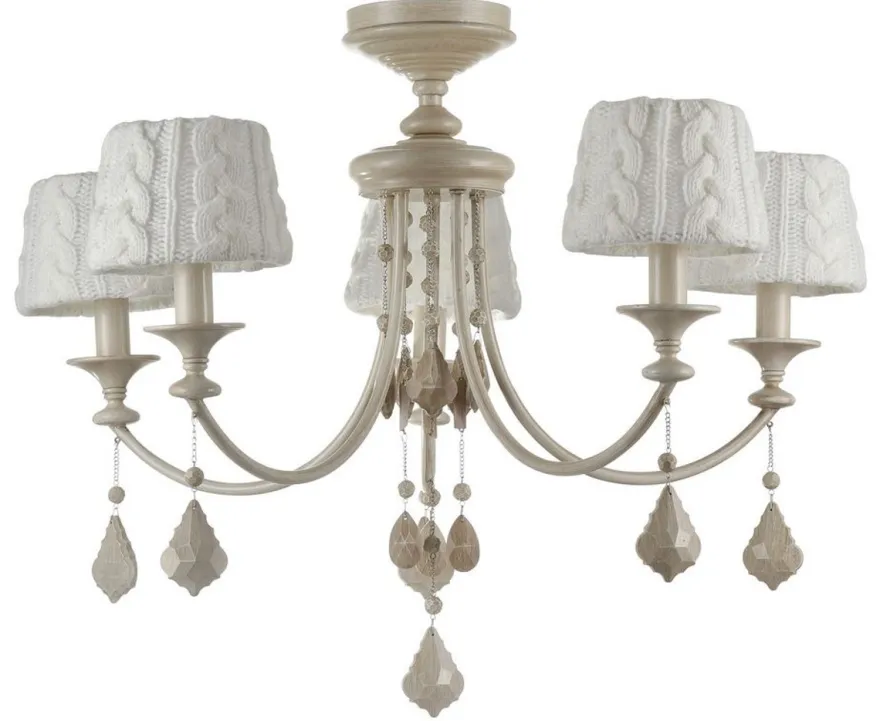 Casa Padrino Barock Kristall Kronleuchter 5-flammig in Beige - Ø 76 x H. 59 cm - Luxus Lüster
