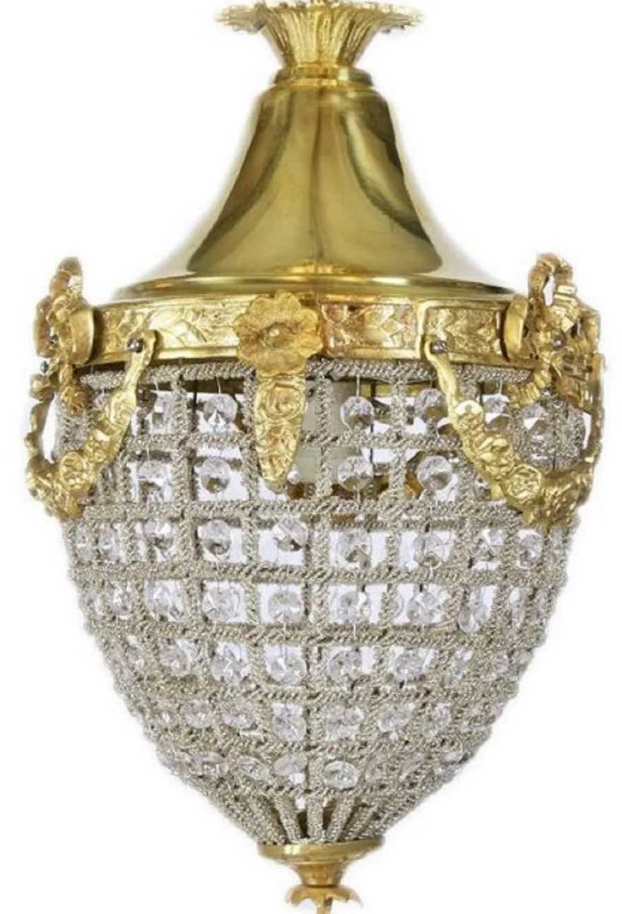 Casa Padrino Barock Kristall Hängeleuchte Gold Ø 25 x H. 35 cm - Runde Hängeleuchte im Barockstil - Barock Leuchten - Edel & Prunkvoll
