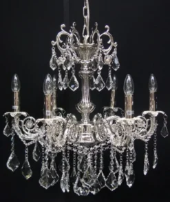 Casa Padrino Barock Kristall Kronleuchter 6-Flammig Silber - Hängeleuchte Lüster Hängelampe Deckenlampe, Höhe 65 cm, Durchmesser 67 cm