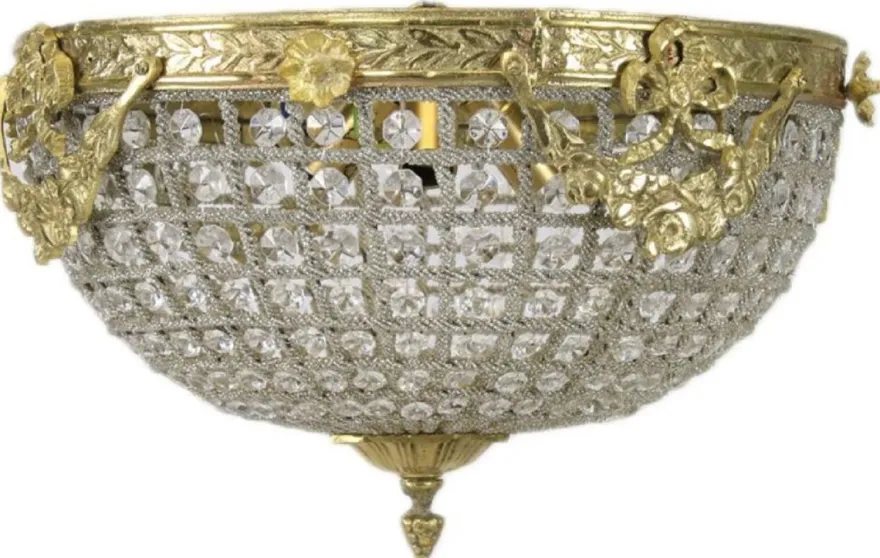 Casa Padrino Barock Kristall Deckenleuchte Gold Ø 40 cm - Runde Deckenlampe im Barockstil - Barock Leuchten - Edel & Prunkvoll